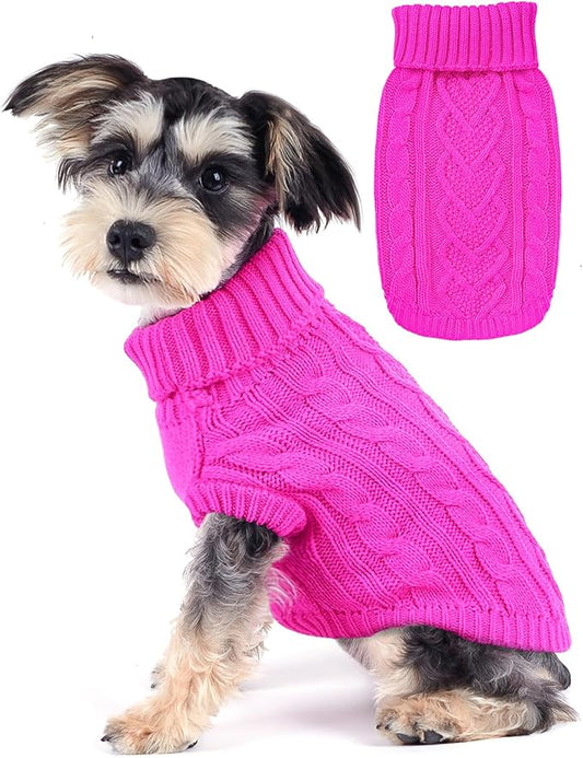 Dog Sweaters Dog Clothes for Small Dogs Dog Knitted Warm Sweater Turtleneck Puppy Clothes Small Dog Pullover Sweater Fall Winter Cat Apparel (Rose, X-Small)
