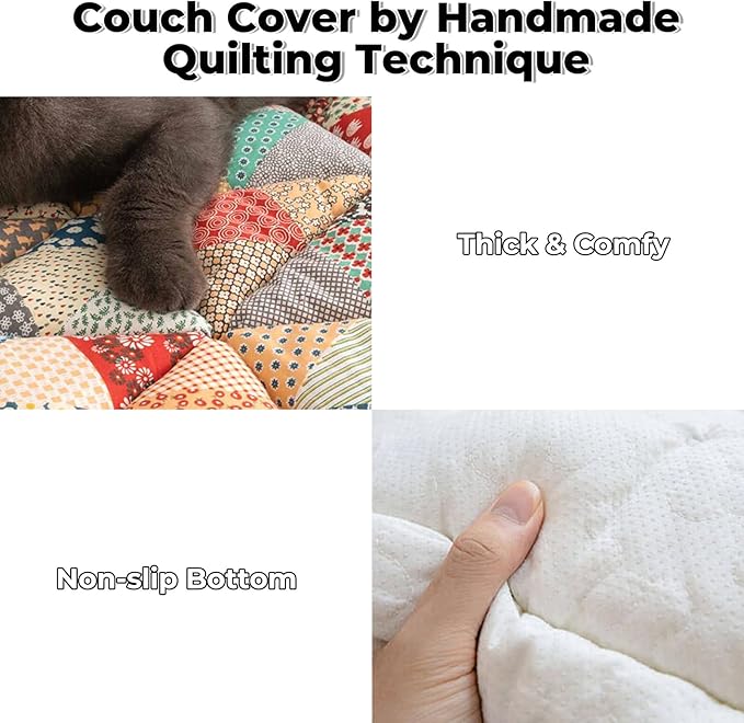 FUNNY FUZZY Pet Couch Covers for Sofa, Couch Covers for Dogs Washable Dog Couch Cover Protector Furniture Sofa Covers for Dog Handmade Pure Cotton Pet Bed Mat (Iris, 27.6"×70.9")
