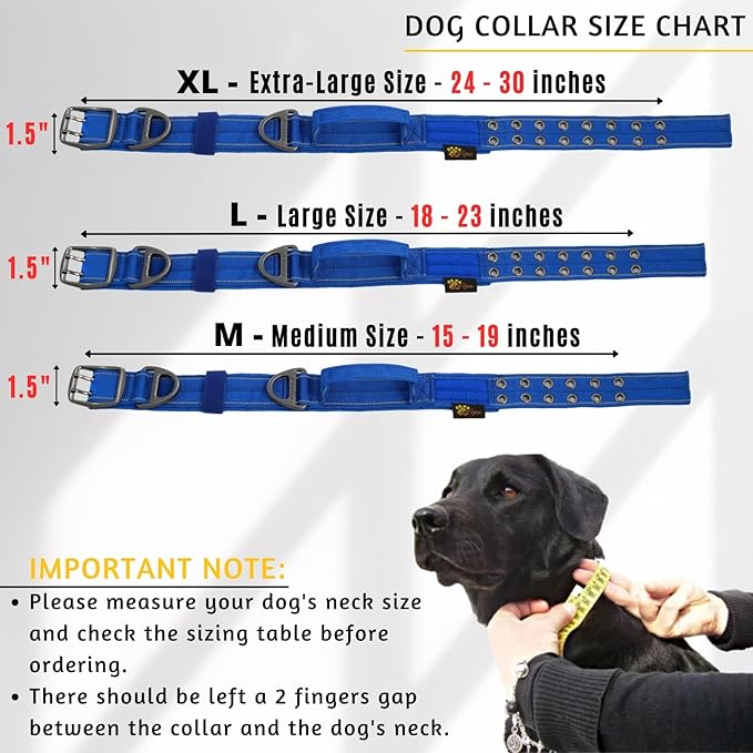 ADITYNA Heavy Duty Dog Collar for Large Dogs - Reflective Royal Blue Collar with Handle for Training, and Walking - Wide, Durable, Comfortable