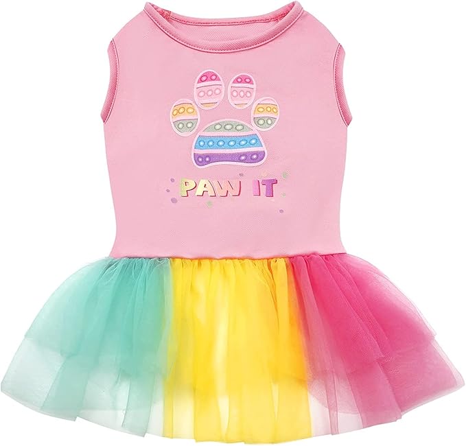 KYEESE Dog Dress Rainbow Tulle Lightweight Dog Dress for Pride Month Small Dogs Doggie Sundress Party Birthday Dogs Dress Skirt L