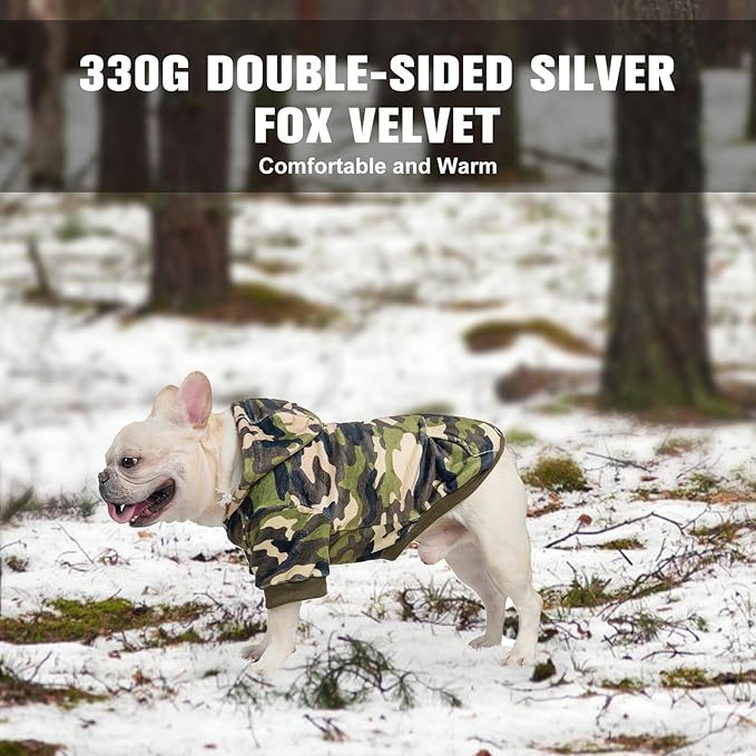 BEAUTYZOO Dog Hoodie for Small Medium Dogs Puppy, Soft Fleece Dog Sweater Cold Weather Coats with Pocket, Pet Outfits Hooded Sweatshirt Chihuahua Cat Jacket Clothing Warm Camo French Bulldog Clothes