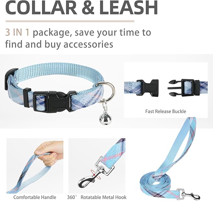 PUPTECK Adjustable Dog Harness Collar and Leash Set Step in No Pull Pet Harness for Small Medium Dogs Puppy and Cats Outdoor Walking Running, Soft Mesh Padded Reflective Vest Harnesses, Blue XS