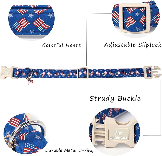 American Flag Dog Collar, 4th of July Puppy Collar with Plastic Buckle, Patriotic Puppy Collar for Small Medium Large Dogs