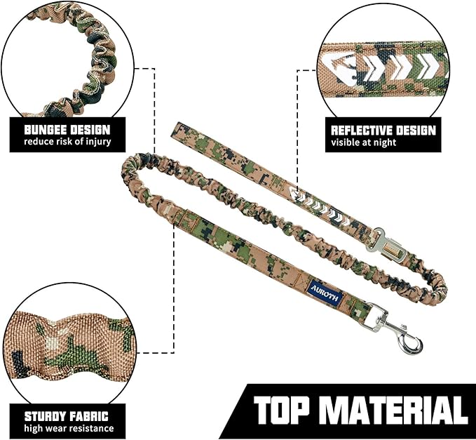 AUROTH Dog Leash Large Dogs, Heavy Duty Dog Leash Bungee, No Pull Dog Leash for Shock Absorption, Woodland Camo Dog Training Leashes for Medium Large Breed Dogs 6FT, 2 Padded Handles