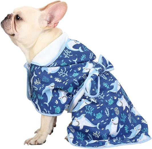 HDE Dog Bathrobe Super Absorbent Quick Drying Towel with Hood for All Dog Breeds Sizes S-XXL - Sharks - S