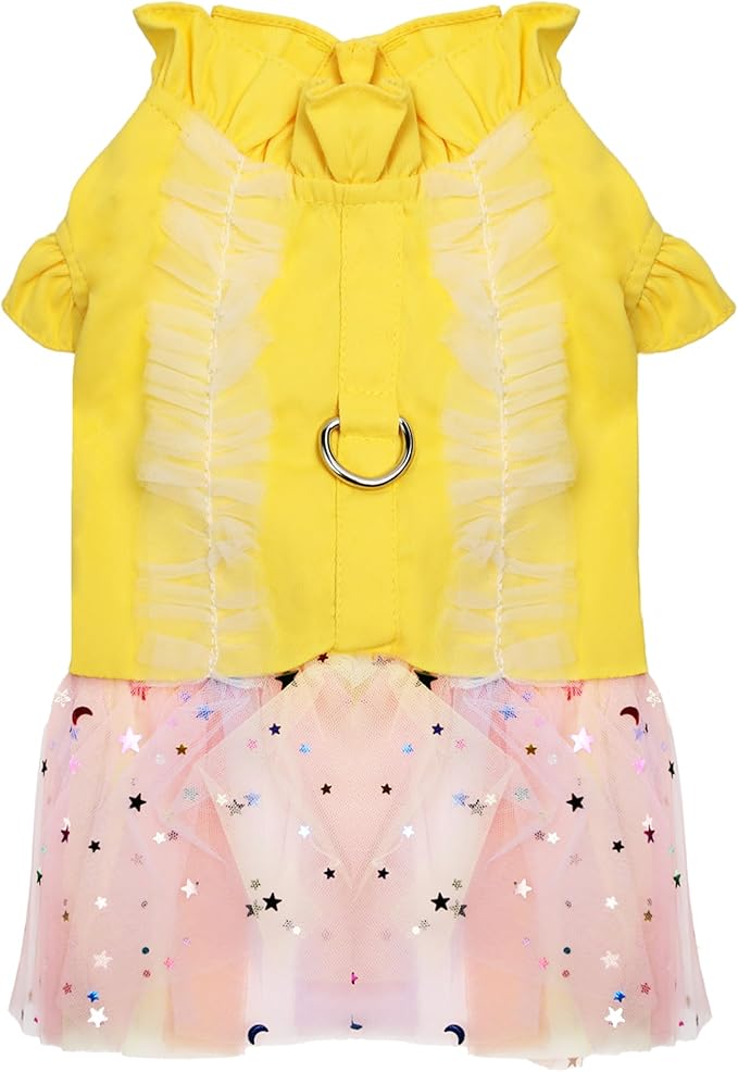 Dog Lace Dress,Dog Dress for Small Dogs,Back Traction Buckle,Dog Clothes,Cat Apparel,Pet Skirt,Yellow,L