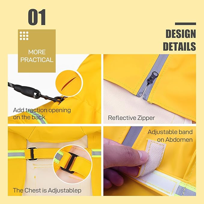 3XL Dog Raincoat - Large Dog Raincoat with Adjustable Hood, Waterproof and Reflective