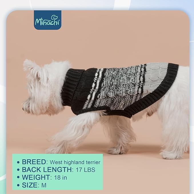 Mihachi Soft Warm Dog Sweater, Cold Weather Turtleneck Knitted Pullover Dog Clothes Costume with Leash Hole for Cats & Puppies, Black S