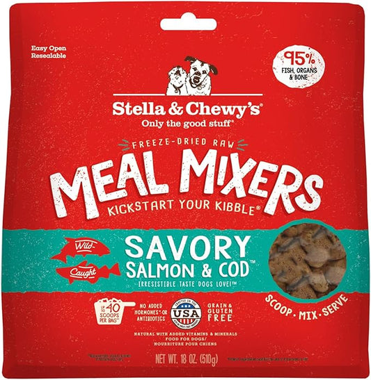 Stella & Chewy's Freeze-Dried Raw Salmon & Cod Meal Mixers- Dog Food Topper and Mixer - Made with 95% Wild-Caught Salmon & Cod, Organs & Bone - Perfect for Picky Eaters - Grain-Free - 18 oz