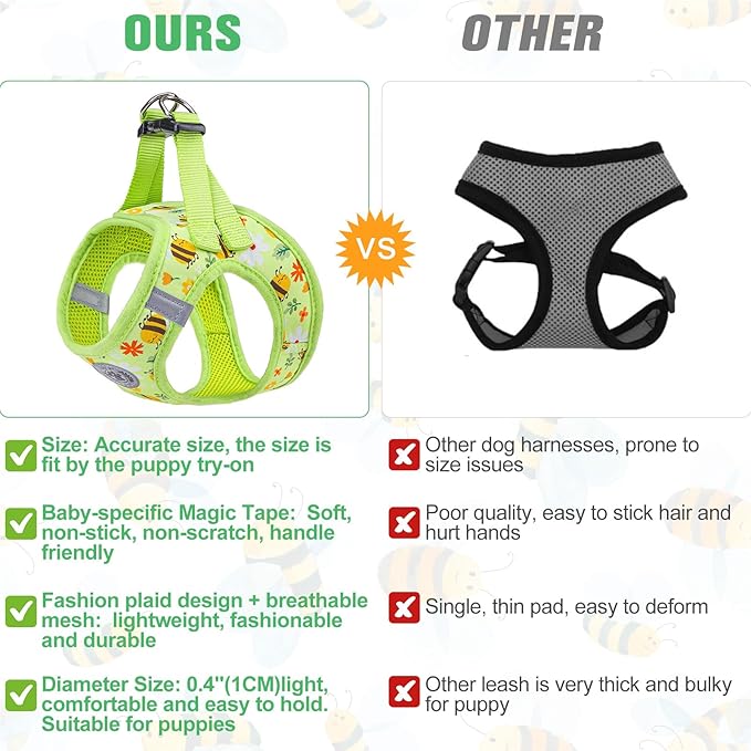 BEAUTYZOO Step in Dog Harness and Leash Set,Reflective Dog Harness No Pull No Choke Puppy Harness for Small Medium Large Dogs Cats,Soft Padded Mesh Vest Harnesses for Girl and Boy Pets, Bee XS