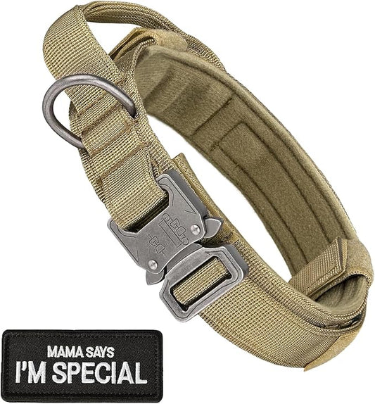 Tactical Dog Collar with Handle - Adjustable Nylon Training Dog Collar with Heavy Duty Metal Buckle Collar for Medium Large Dogs,with Patch