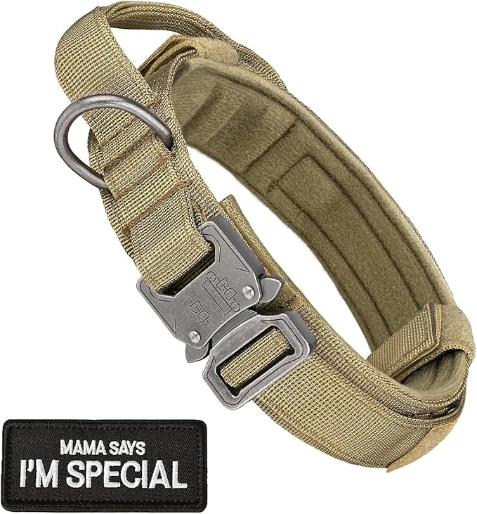 Tactical Dog Collar with Handle - Adjustable Nylon Training Dog Collar with Heavy Duty Metal Buckle Collar for Medium Large Dogs,with Patch