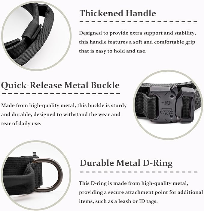 Tactical Dog Collar, Adjustable Military Training Nylon Dog Collar with Control Handle and Heavy Quick-Release Metal Buckle for Small Medium Large Dogs, Black M
