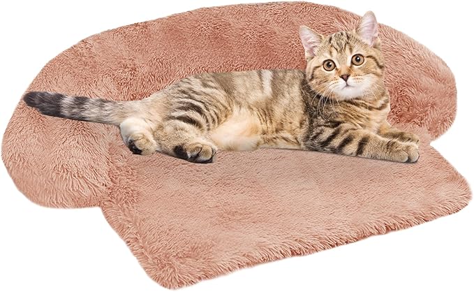 Calming Dog Bed Fluffy Plush Dog Mat for Furniture Protector with Removable Washable Cover for Large Medium Small Dogs and Cats (XS (31"x23.5"x5"), Pink)