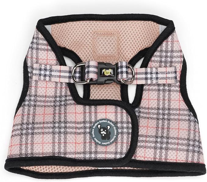 EcoBark Step in Dog Harness - Eco-Friendly Teacup Dog Harnesses for XXS, XS, and Small Dogs - Reflective and Adjustable Mini Body Halter Vest -Tiny Soft Mesh Toy Breed Harness (Beige Plaid, XL)