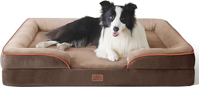 Bedsure Orthopedic Dog Beds Large Sized Dog - Washable Large Dogs Bed Waterproof, Big Comfort Pet Couch with Washable Removable Cover, Supportive Foam Pets Sofa with Nonskid Bottom, Dark Brown