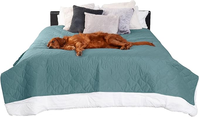 Furhaven Waterproof & Non-Slip King Size Mattress Cover Protector for Dogs & Cats, Washable, For Beds, Couches, & Car Seats - Quilted Twill Blanket Mattress Cover - Nile Blue, Jumbo/King Size
