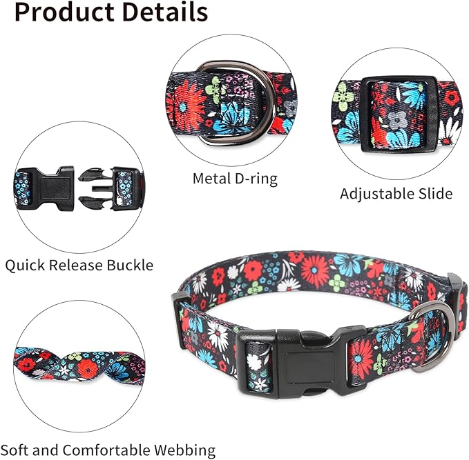 Timos Dog Collar, Adjustable Soft Dog Collar for Small Medium Large Dogs,Print Patterned Puppy Collars with Quick Release Buckle for Boy and Girl Female Dogs,L Length 15.94''-25.59'