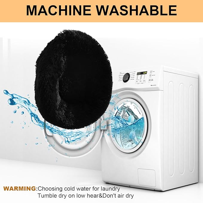 Dog Calming Beds for Small Medium Large Dogs - Round Donut Washable Puppy Dog Bed, Anti-Slip Faux Fur Fluffy Donut Cuddle Anxiety Cat Pet Bed(28'' Black)