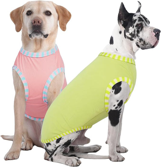 IECOii 2 Pack Dog T-Shirt for Large Dogs,Breathable Tshirts for Hot Weather,Stretchy & Comfortable Pet Summer Clothes Outdoor and Indoor Wearing,Pet Tank Top Set Great Dane Tee Shirts,Pink+Green,5XL