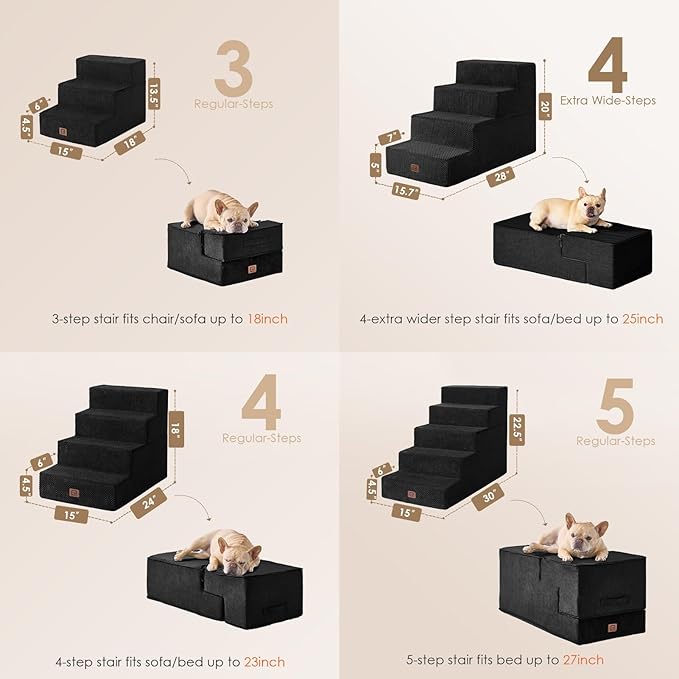 EHEYCIGA Dog Stairs for Bed 20”H, 4-Step Extra Wide Dog Steps for High Bed, Pet Steps for Small Dogs and Cats, Non-Slip Balanced Pet Ramp, Black