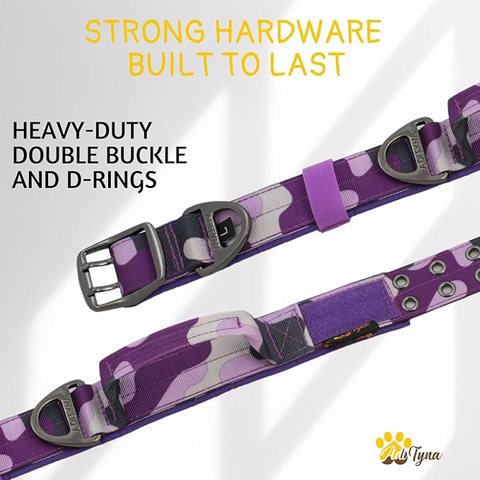 ADITYNA Heavy Duty Dog Collar for Large Dogs - Camo Purple Collar with Handle for Training, and Walking - Wide, Thick, Tactical, Soft Neoprene Padded