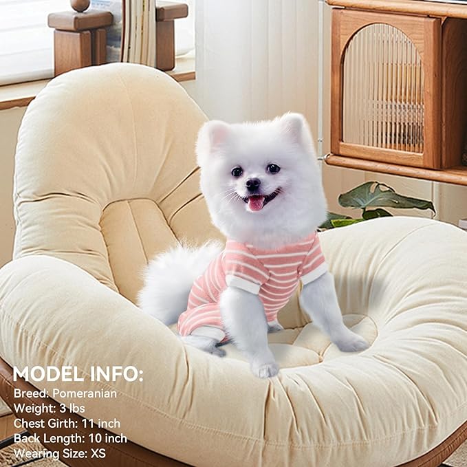 TONY HOBY Female/Male Pet Dog Pajamas Stripes 4 Legged Dog pjs Jumpsuit Soft Cotton Dogs Clothes (XS, Pink+White-Girls)