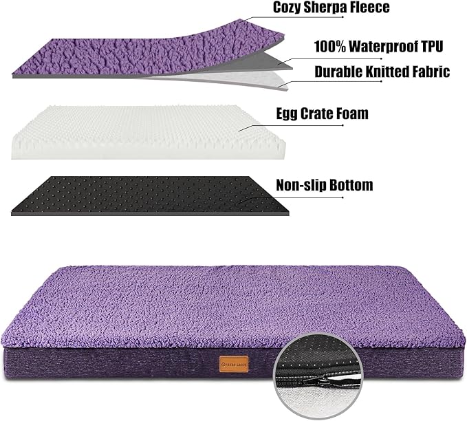 Patas Lague Orthopedic Dog Bed for Small Dogs, Soft Comfortable Waterproof Egg Crate Foam Small Pet Beds Mat with Removable Washable Cover, 20''X15'' Purple