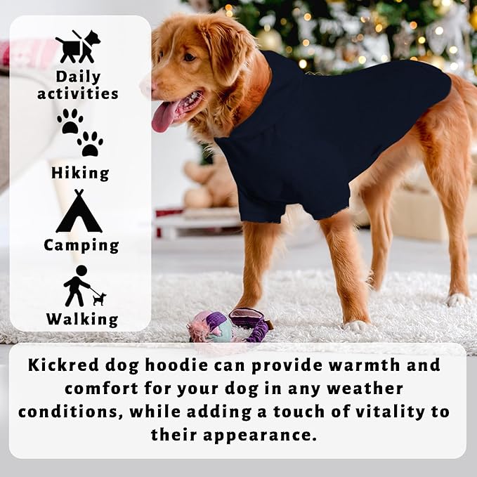 2 Pieces Basic Dog Hoodie, Soft and Comfy Cotton and Polyester Blend Dog Sweatshirt with Leash Hole and Pocket, UV Protection, Shedding Control, Navy Blue & Red, Size L