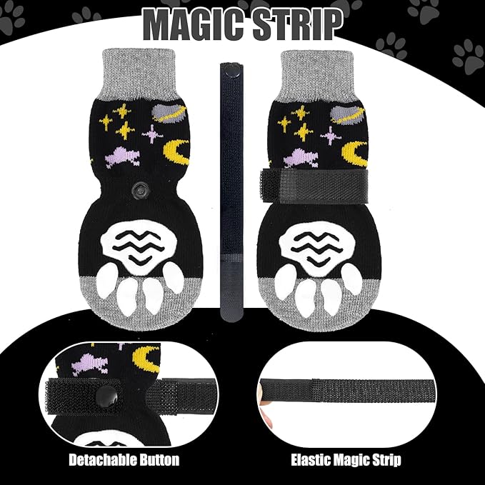 PUPTECK Non-Slip Dog Socks Double Sides Grips for Hardwood Floors Prevents Licking, Dog Shoes for Hot Pavement Booties for Senior Small Medium Large Dogs