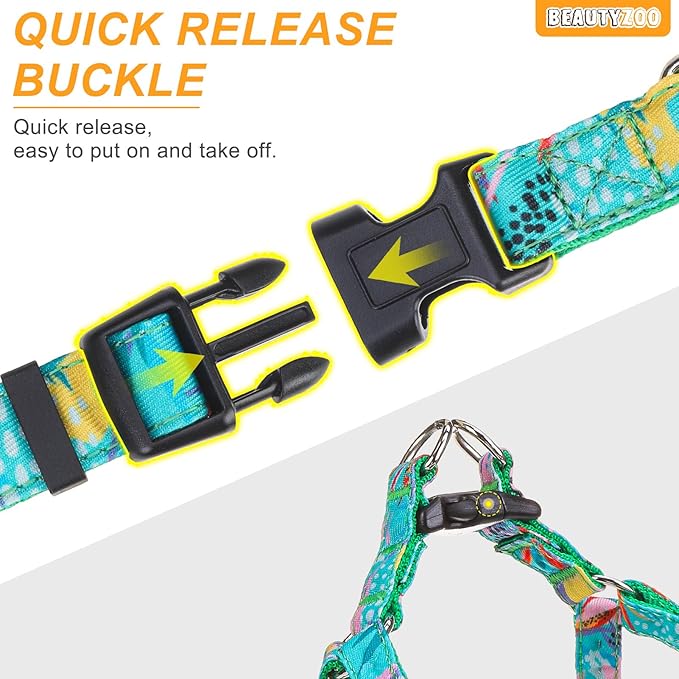 BEAUTYZOO Dog Harness Collar and Leash Set, No Pull Step in Pet Harness for Small Sized Dogs, Adjustable No Escape Puppy Vest Harnesses Outdoor Walking Running, Soft Reflective Vest, Green XS