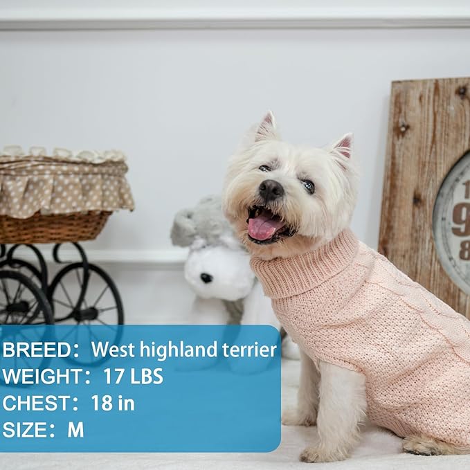 Mihachi Turtleneck Dog Sweater - Winter Coat Apparel Classic Cable Knit Clothes with Leash Hole for Cold Weather, Ideal Gift for Pet in New Year