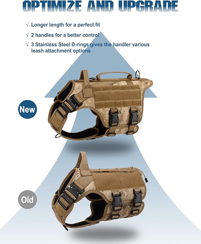 Tactical Dog Harness - PETNANNY Dog Harness Service Dog Vest for Large Breed Dog, Hook and Loop Panel for Service Dog Patchs, Work Dog MOLLE Vest with Handle for Walking Hiking Training(Desert Camo,L)