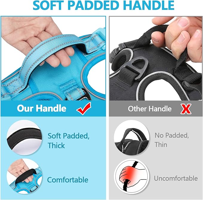 PoyPet No Pull Dog Harness, No Choke Reflective Dog Vest, Adjustable Pet Harnesses with Easy Control Padded Handle for Small Medium Large Dogs(Blue,M)