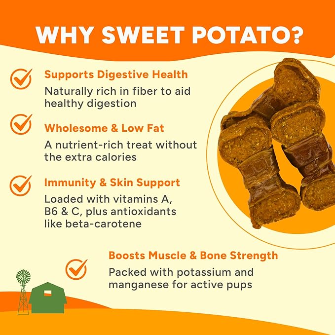 Gaines Family Farmstead Sweet Potato Chicken Wrapped Dog Bones, All Natural, Grain Free, Dog Treats for All Ages & Breeds, Great for Training and Rewards, Made in USA, 8 Ounce Pouch