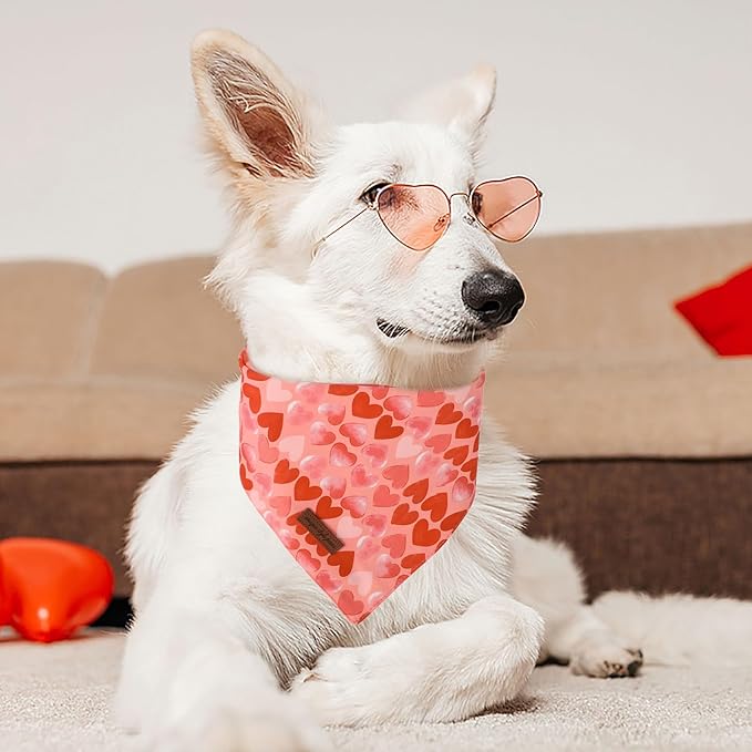 Unique Style Paws Dog Valentine's Bandanas 2Pcs Washable Cotton Triangle Painting Love Heart Puppy Scarfs for Small Medium Large Dogs and Cats