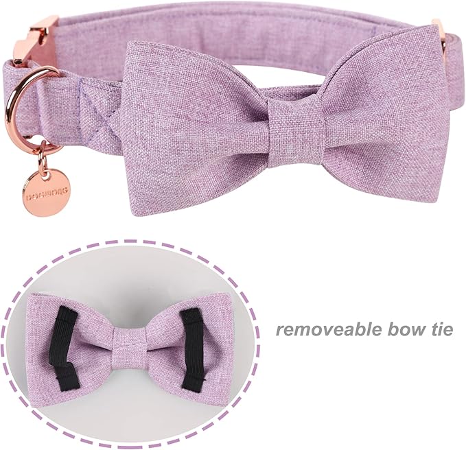 DOGWONG Cotton Dog Collar with Bow, Purple Pet Collar Durable Adjustable Puppy Dog Collar for Small Medium Large Dogs