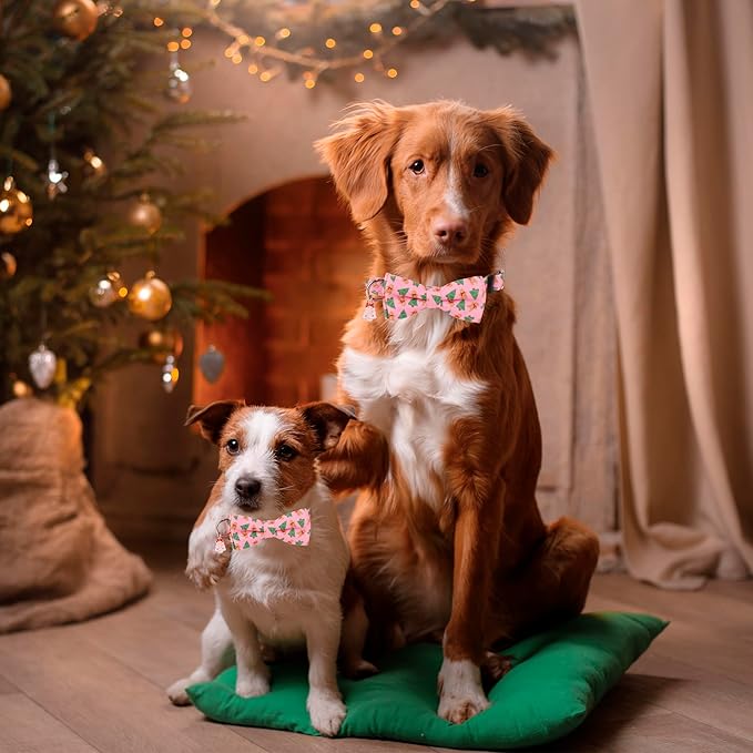 ADOGGYGO Christmas Dog Collar with Detachable Bowtie, Adjustable Pink Pet Christmas Collars for Small Medium Large Dogs (Medium)