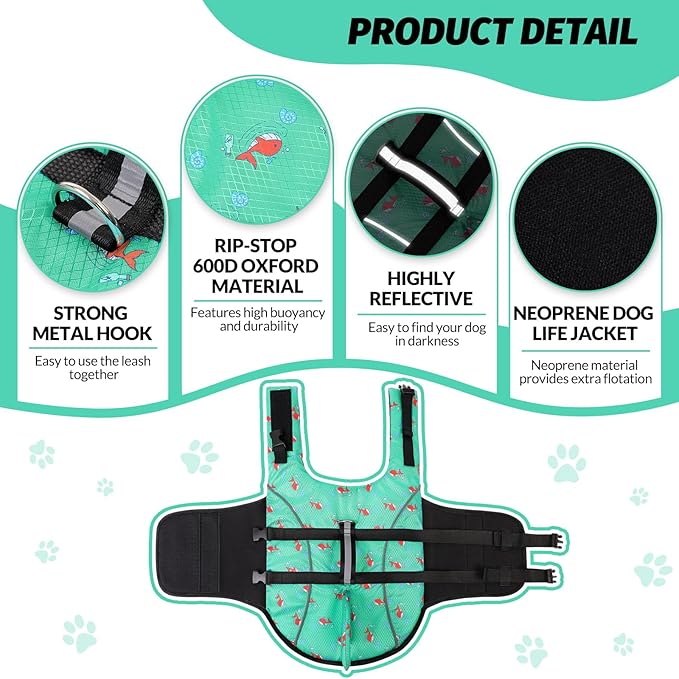 Queenmore Small Dog Life Vest for Swimming, Shark Dog Life Jacket, XS Life Vest for Boating, Puppy Life Jackets for Small Dogs Cats, Pet Floating Dog Swimming Vest with Handle/Leash Hook