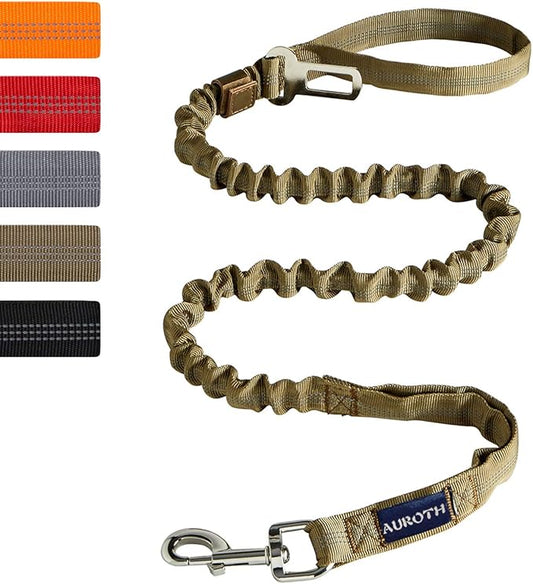 Bungee Dog Leash for Shock Absorption - Heavy Duty No Pull Training Leash for Medium & Large Dogs - Army Yellow, 6FT/4.5FT With 2 Padded Handles