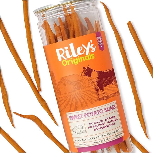 Riley's Slims Dried Sweet Potato Dog Treats - Dehydrated Chews for Dogs - Single Ingredient USA Sourced Made in The USA - 7.5 oz