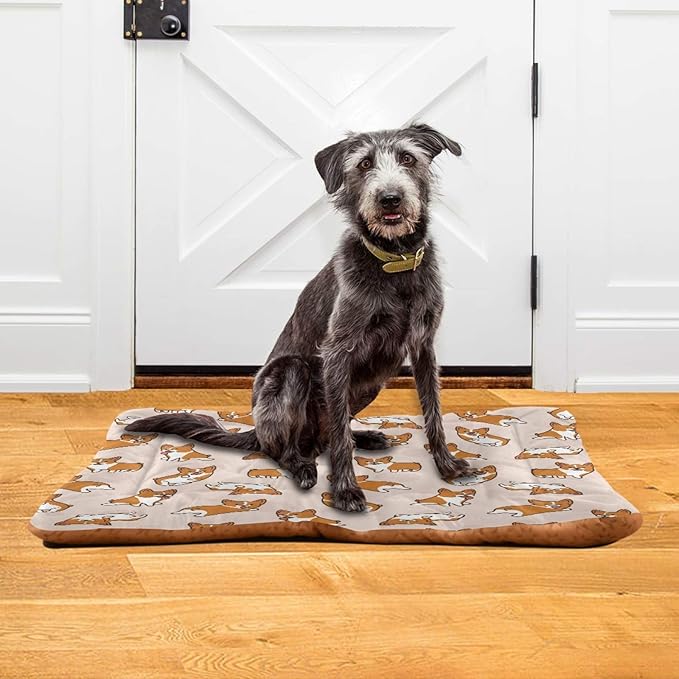 Cartoon Corgis Pattern Pet Bed for Small/Medium Dogs Cat | Pet Mat for Dog Cat Crates | Durable Polyester and Non-Slip Bottom Pet Bed, 24x36in