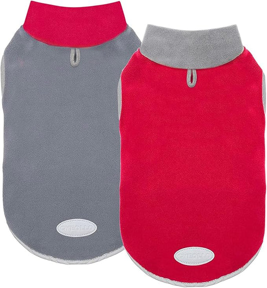 Cyeollo 2 Pack Stretchy Fleece Dog Sweaters with Leash Hole - Pullover Sweatshirts for Small Puppy Dogs & Cats - Size S