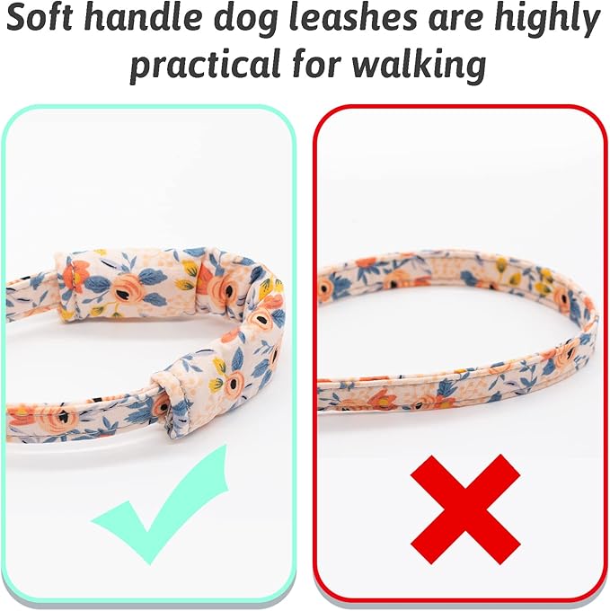 Dog Collar and Leash Set Girls Adjustable Puppy Collars with Floral Bow Tie for Small Medium Large Female Dogs, Orange Flower, L