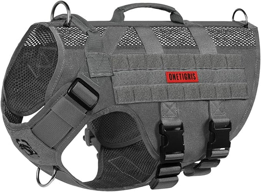 OneTigris Tactical No Pull Dog Harness for Small Dog, Mesh Design Service Dog Vest Breathable Military Dog Molle Vests with Handles, Harness for Walking Hiking Training