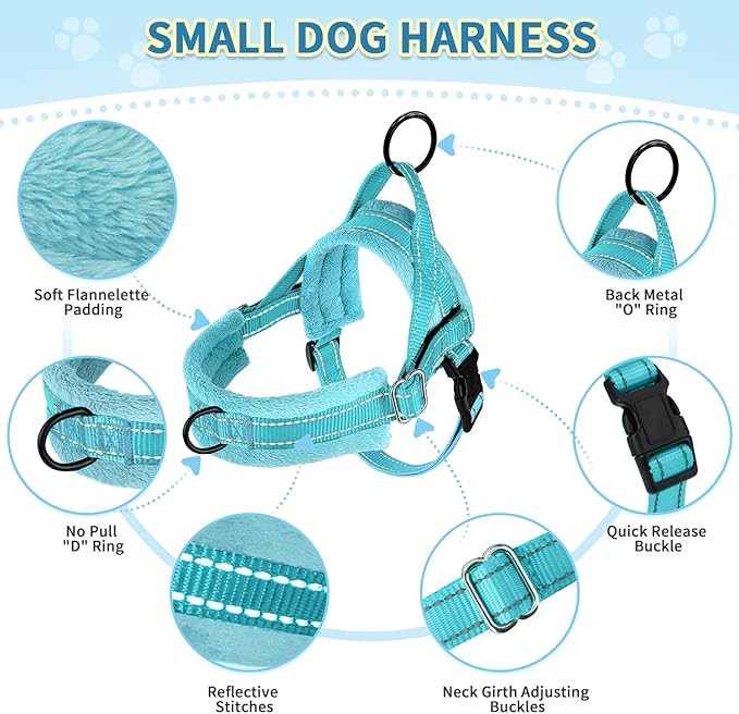 SlowTon No Pull Small Dog Harness and Leash Set, Puppy Soft Vest Harness Neck & Chest Adjustable, Reflective Lightweight Harness & Anti-Twist Pet Lead Combo for Small Medium Dogs(BL-Front Clip,S)