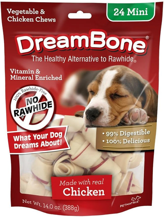 DreamBone Mini Chews, Made With Real Chicken, Rawhide Free Chews For Dogs, 24 Count