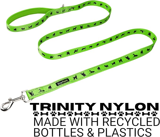 EcoBark Dog Leash - Soft & Reflective Comfort Training Leashes with Padded Handle - Strong Durable Heavy Duty - Training and Pulling for Small, Medium or Large Dogs (Green)