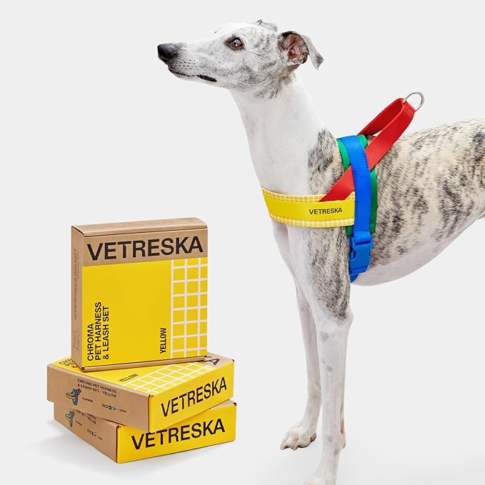 VETRESKA MoMA Dog Harness and Leash Set, Easy Walk Dog Harness for Large Dogs, No Pull Puppy Harness for Walking and Training, Adjustable, Take Control & Anti-Twist Pet Lead Combo(Yellow, L)