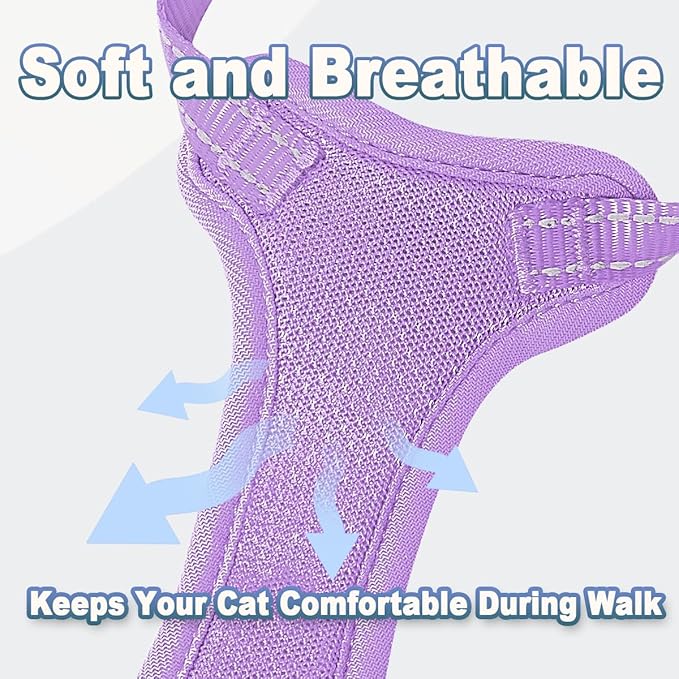 Cat Harness and Leash Set Escape Proof for Kitten Walking, Soft Adjustable Top Handle Vest Harnesses for Cats, Easy Control Breathable Reflective Small Medium Large, Violet Purple, S